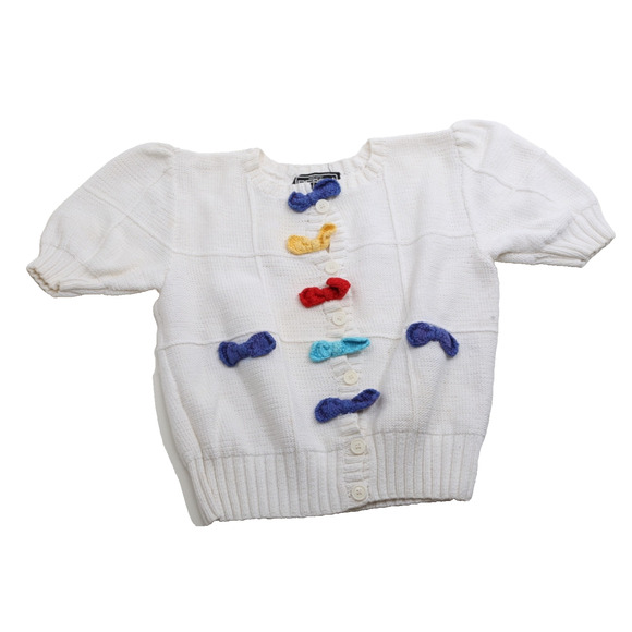 BEREK Vintage Hand Knit 100% Cotton Button Down Sweater Two-Needle Bow Design - Picture 3 of 12